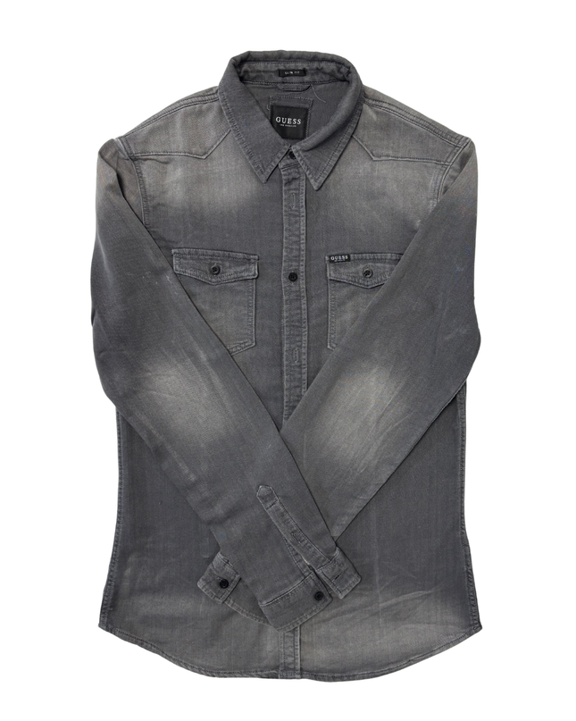 Guess Los Angeles Slim Fit Grey Washed Denim Shirt - S