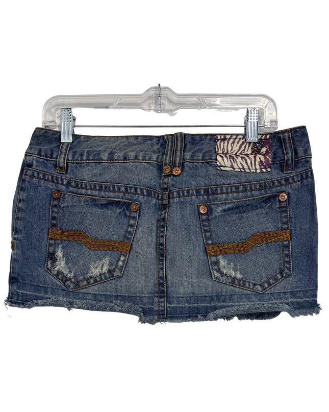 Sicko Distressed Blue Raw Hem Denim Mini Skirt - XL | Waist: 34"
