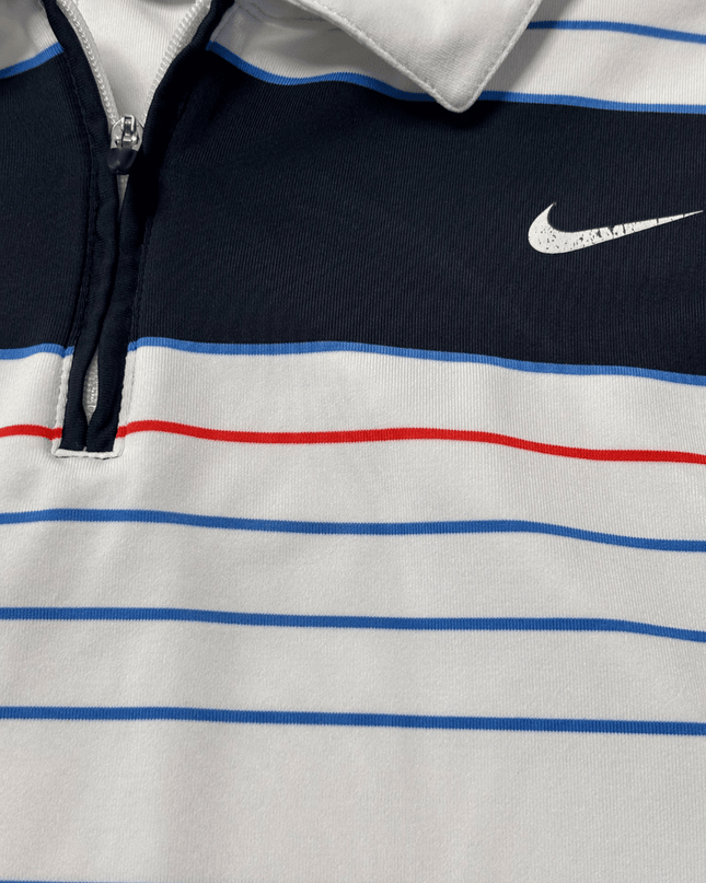 Vintage Nike FIT DRY Quarter-Zip White/Navy Sports Polo