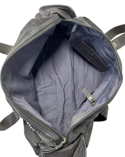 Fossil Black Nylon Silver Metal Logo & Utility Webbing Straps Bowler Bag