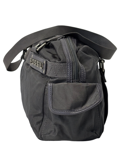 Fossil Black Nylon Silver Metal Logo & Utility Webbing Straps Bowler Bag