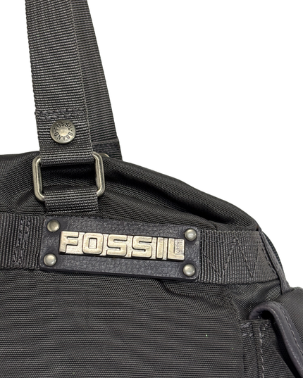 Fossil Black Nylon Silver Metal Logo & Utility Webbing Straps Bowler Bag