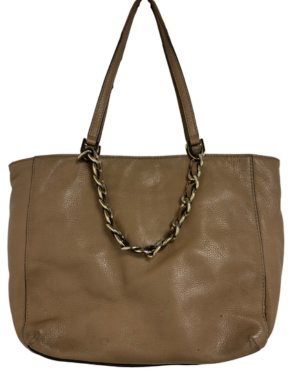 Michael Kors Taupe Leather Gold Chain Detail & Triple Compartment Tote Bag
