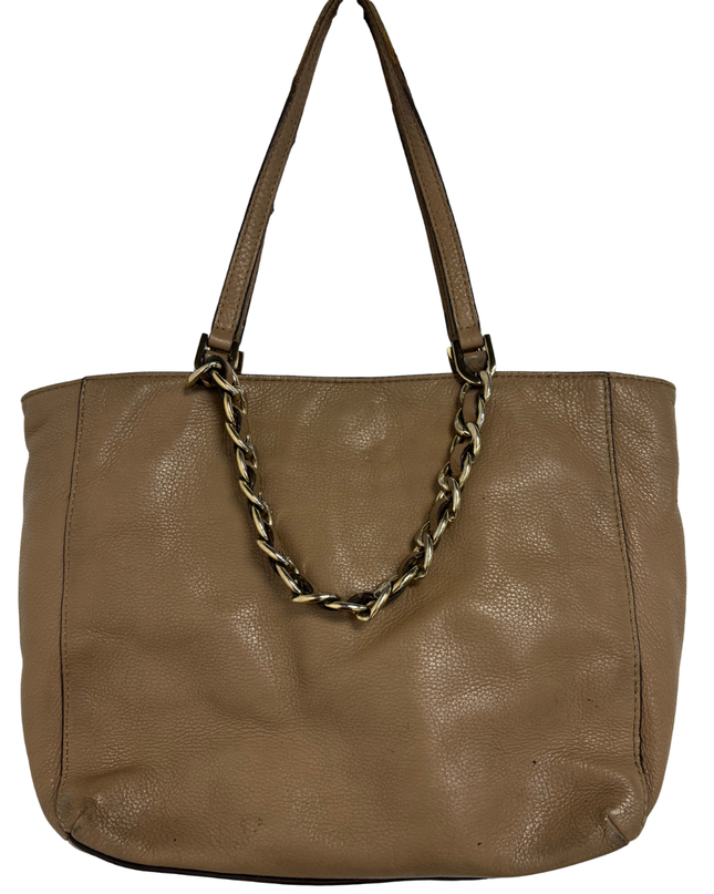 Michael Kors Taupe Leather Gold Chain Detail & Triple Compartment Tote Bag