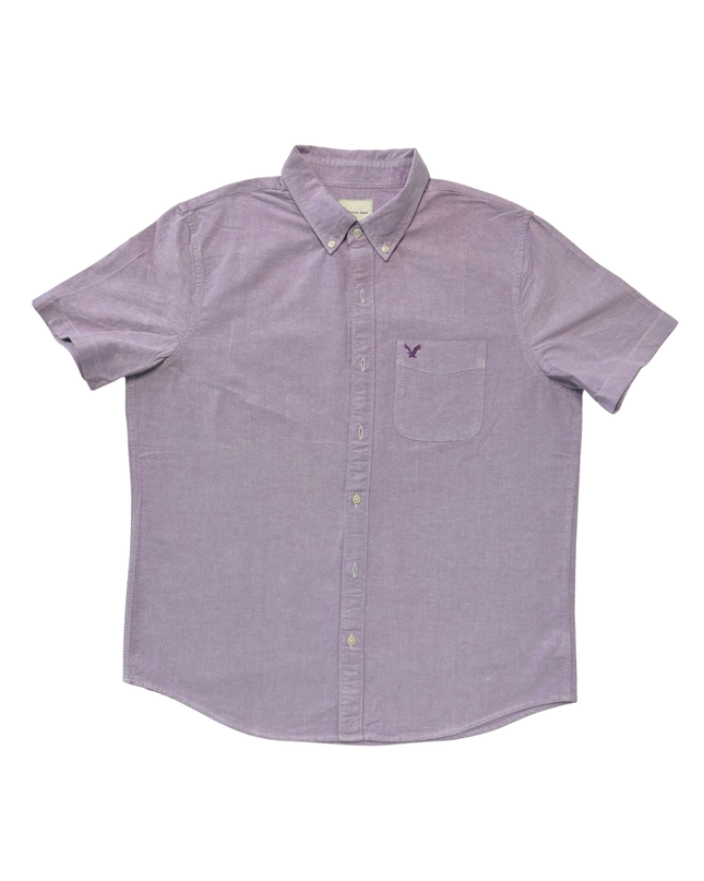 American Eagle Classic Fit Light Purple Short-Sleeve Oxford Shirt - L