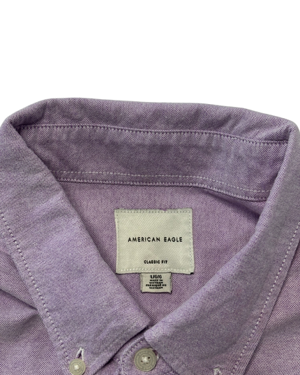 American Eagle Classic Fit Light Purple Short-Sleeve Oxford Shirt - L