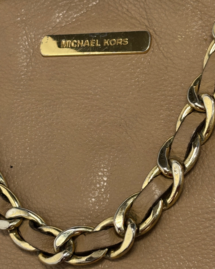 Michael Kors Taupe Leather Gold Chain Detail & Triple Compartment Tote Bag