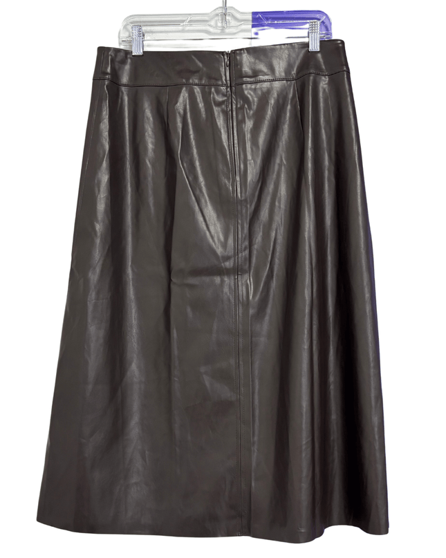 M&S Collection Faux Leather Panelled in Dark Chocolate Brown Midi Skirt | With Tags