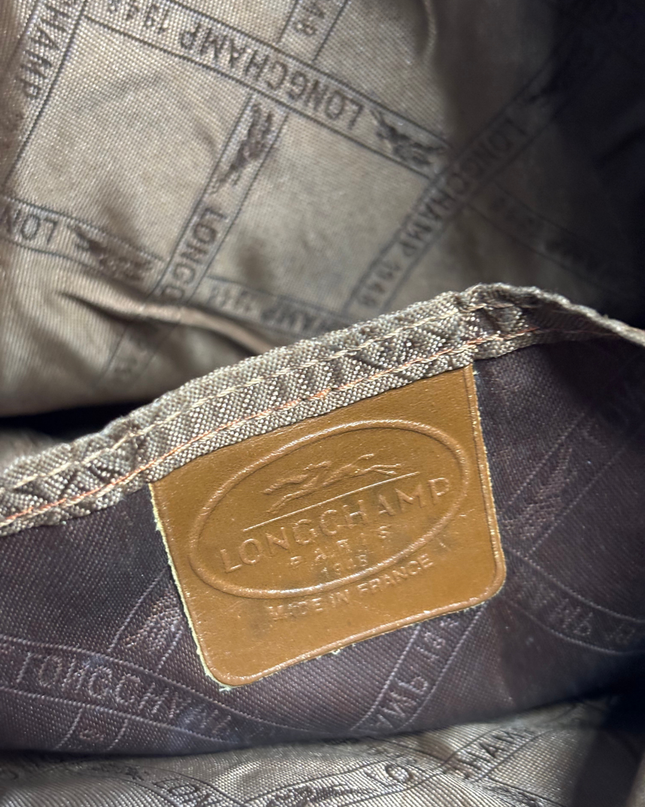 Longchamp Vintage Cognac Brown Pebbled Leather Bucket Backpack