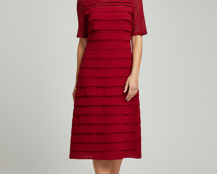 Principles by Ben de Lisi Red Tiered Lace Sleeve Midi Dress