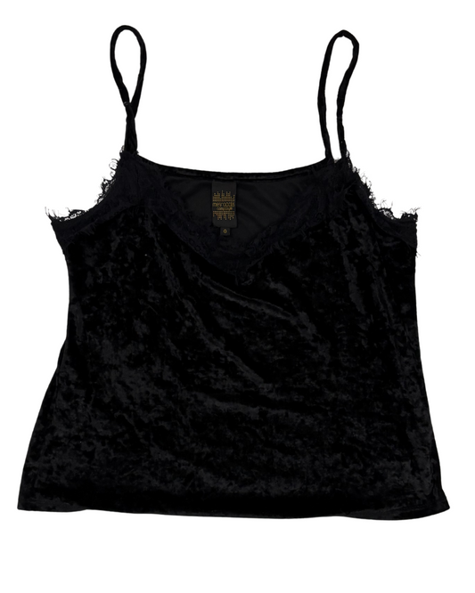 Metropolis Company Black Crushed Velvet Lace Trim Cami - XS