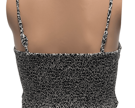 American Eagle Black & White Leopard Print Smocked Ruffle Hem Crop Cami Top