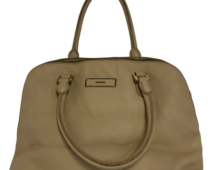 DKNY Beige Nude Saffiano-Style Leather Dome Satchel Handbag