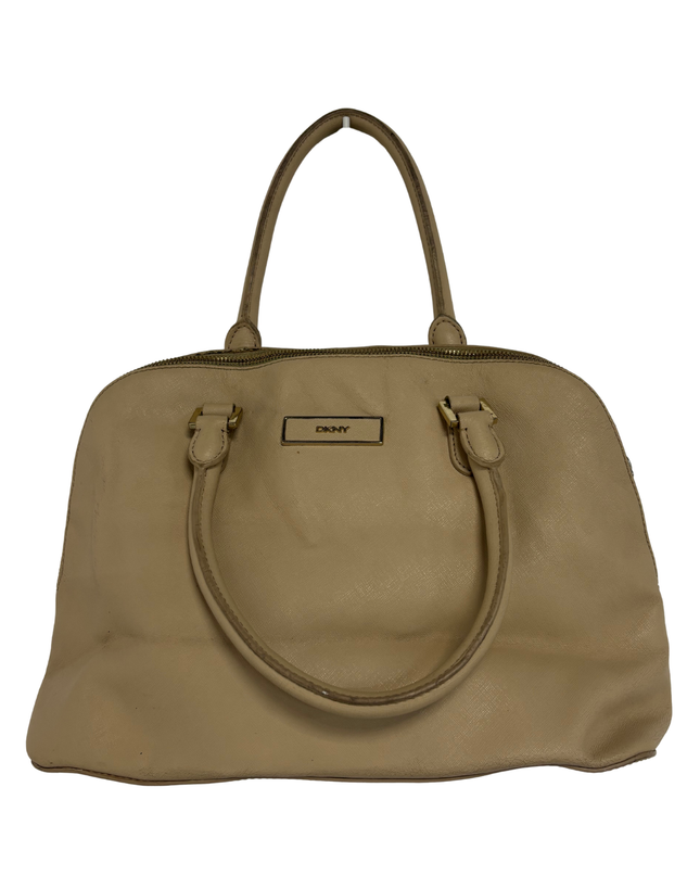 DKNY Beige Nude Saffiano-Style Leather Dome Satchel Handbag