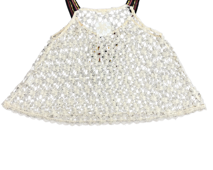 Rebellion Beaded Tribal Neckline Cream Floral Crochet Tank Top - S