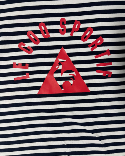 Le Coq Sportif Striped Navy & White Logo T-Shirt - M