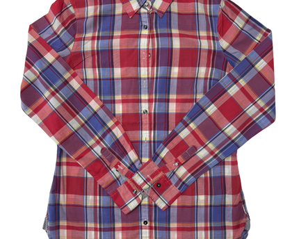 Tommy Hilfiger Red & Blue Plaid Fitted Long-Sleeve Shirt - XS