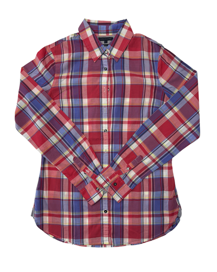 Tommy Hilfiger Red & Blue Plaid Fitted Long-Sleeve Shirt - XS