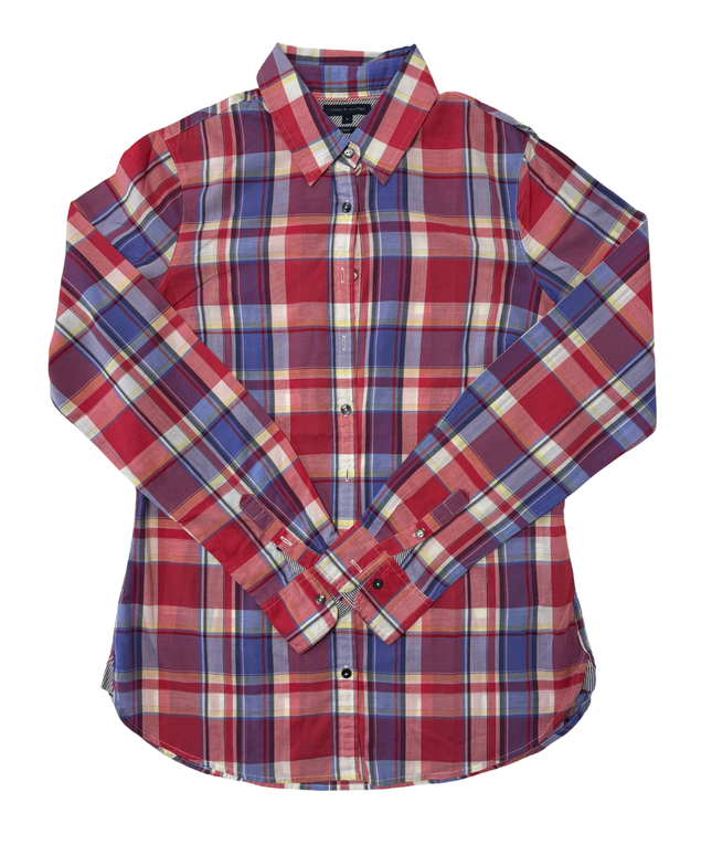 Tommy Hilfiger Red & Blue Plaid Fitted Long-Sleeve Shirt - XS