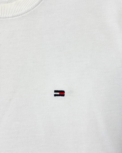 Tommy Hilfiger Classic White Embroidered Flag Logo Crewneck Sweatshirt
