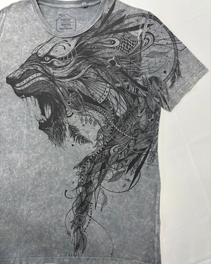 Next Crafted Individual Acid Wash Grey Tribal Lion Graphic T-Shirt - M