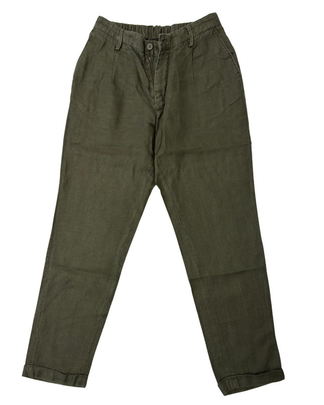 Massimo Dutti Olive Green Linen Jogger Fit Trousers - S | Waist: 28"