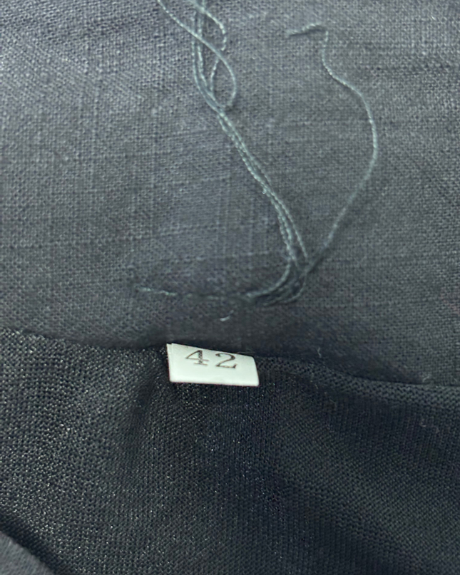 Vintage Black Linen-Blend Gold Geometric & Ethnic Embroidery Maxi Skirt