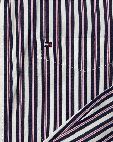 Tommy Hilfiger Navy Blue & Red Striped Long-Sleeve Dress Shirt