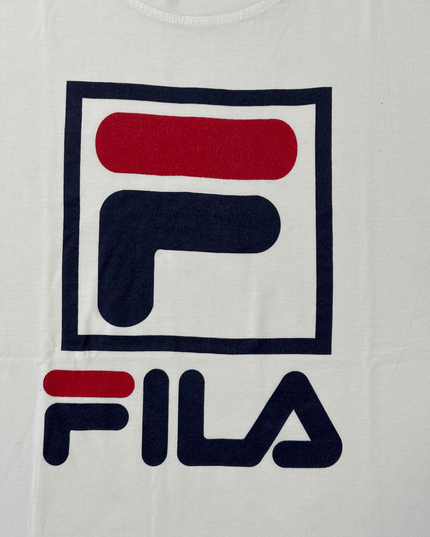 FILA Oversized Logo Cream White Graphic T-Shirt - M