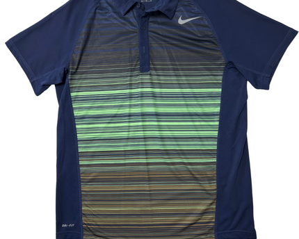 Nike Tennis Dri-Fit Navy Blue Gradient Striped Polo Shirt