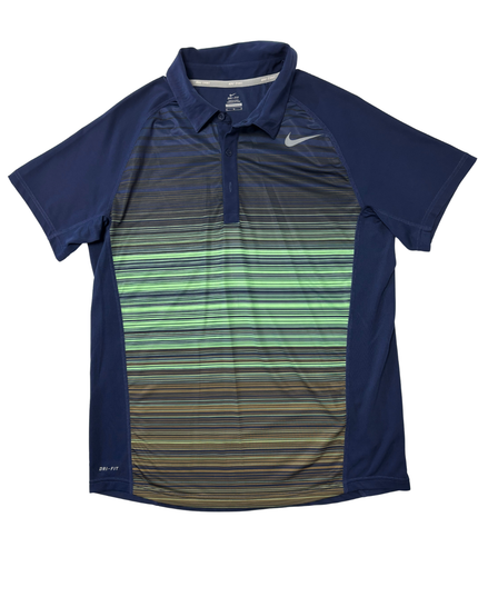 Nike Tennis Dri-Fit Navy Blue Gradient Striped Polo Shirt