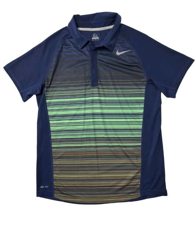 Nike Tennis Dri-Fit Navy Blue Gradient Striped Polo Shirt