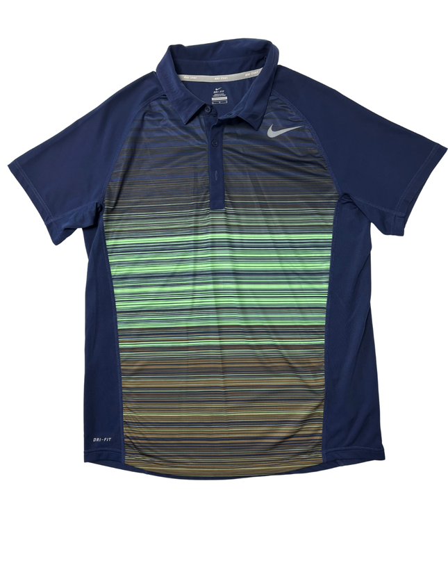 Nike Tennis Dri-Fit Navy Blue Gradient Striped Polo Shirt