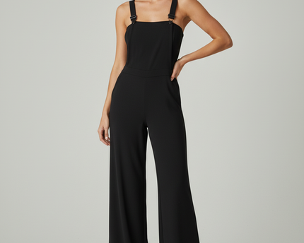 River Island Black Wide-Leg Dungaree Jumpsuit