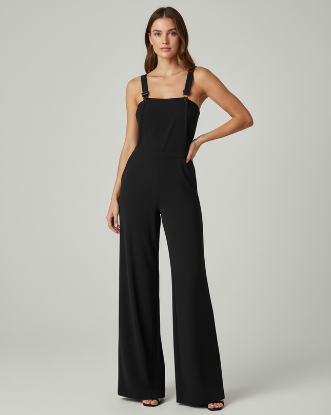 River Island Black Wide-Leg Dungaree Jumpsuit