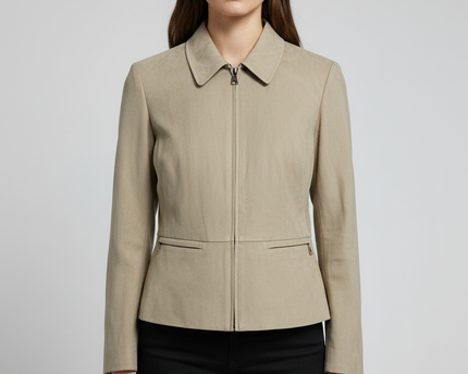 Banana Republic Beige 100% Silk Zip-Front Jacket