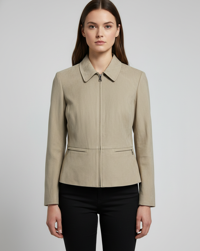 Banana Republic Beige 100% Silk Zip-Front Jacket