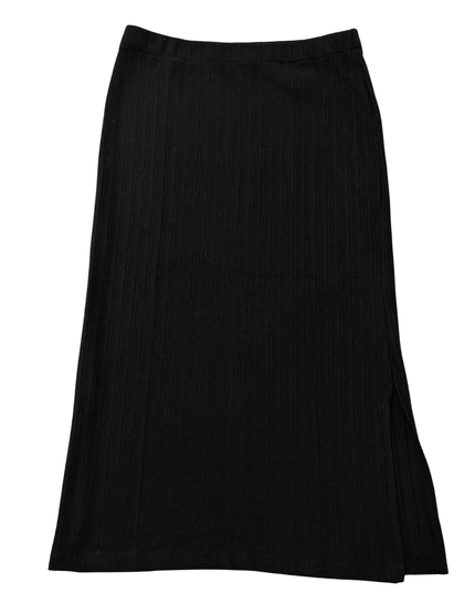 C&A Black Ribbed with Side Slit Midi Skirt