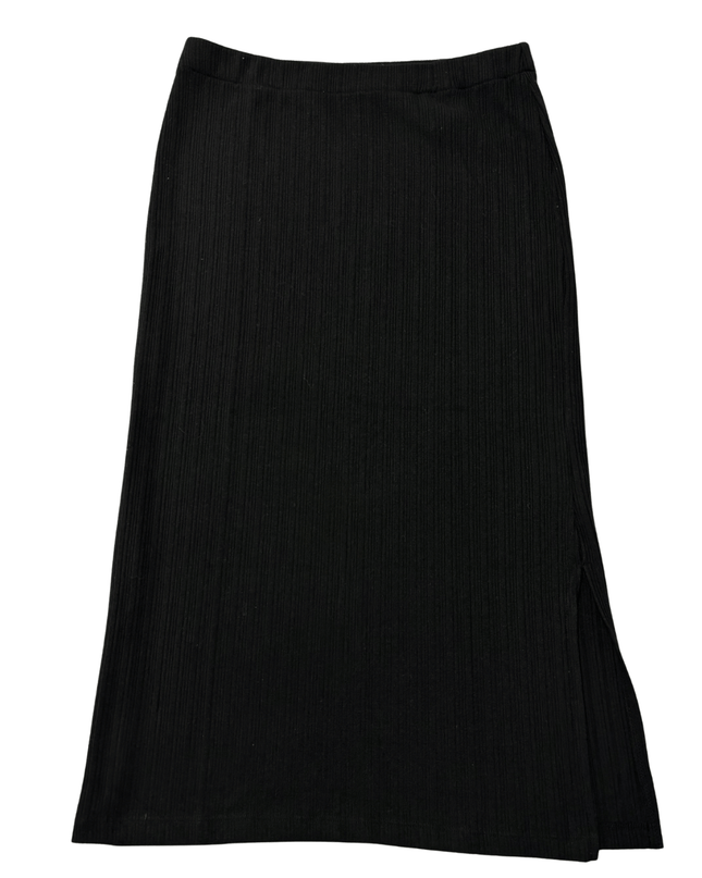 C&A Black Ribbed with Side Slit Midi Skirt