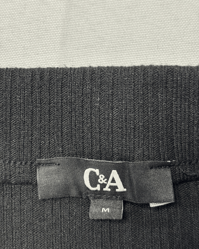 C&A Black Ribbed with Side Slit Midi Skirt