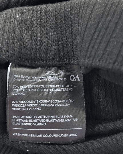 C&A Black Ribbed with Side Slit Midi Skirt