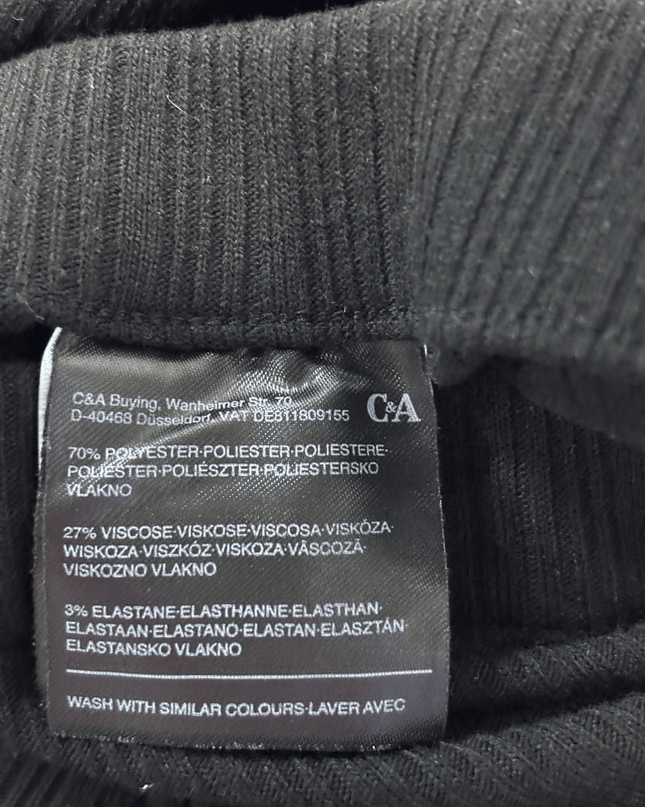 C&A Black Ribbed with Side Slit Midi Skirt