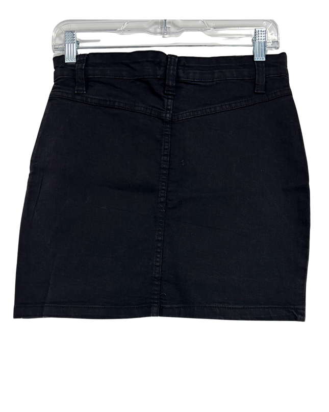 PrettyLittleThing Black High-Waist Denim Mini Skirt - M | Waist: 29"