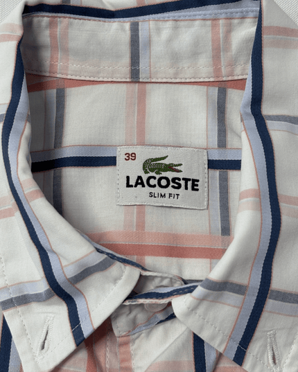 Lacoste Pink & Navy Windowpane Check Slim Fit Shirt