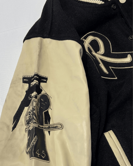 Ruhrpott Illegal 45 Black & Cream Bomber Varsity Jacket