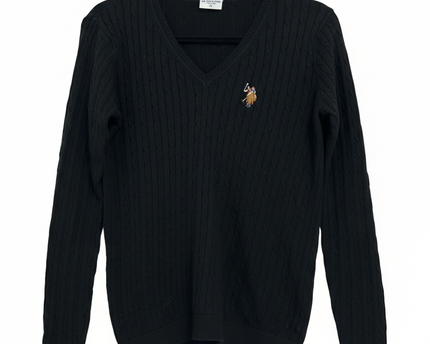 U.S. Polo Assn. Black V-Neck Cable Knit Sweater