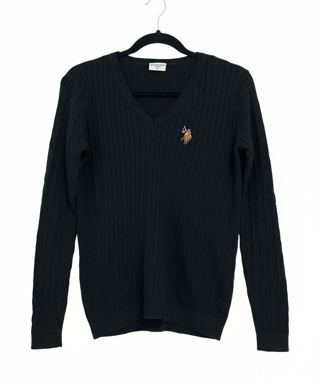 U.S. Polo Assn. Black V-Neck Cable Knit Sweater