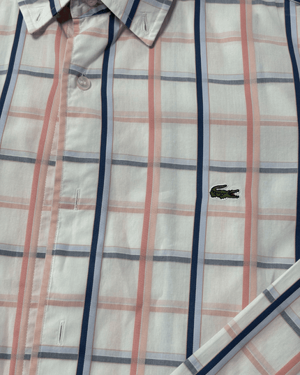 Lacoste Pink & Navy Windowpane Check Slim Fit Shirt