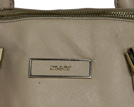 DKNY Beige Nude Saffiano-Style Leather Dome Satchel Handbag