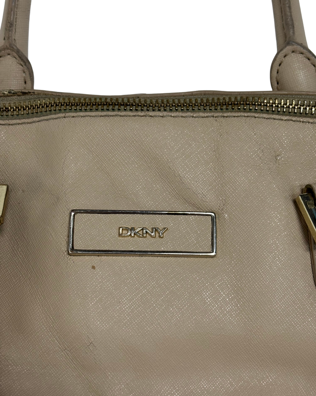 DKNY Beige Nude Saffiano-Style Leather Dome Satchel Handbag